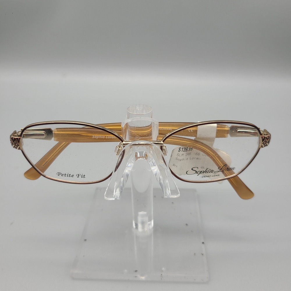 Sophia Loren M246 Zyloware Eyeglass Frames Cognac Gold Petite Fit 49-17-135 NEW